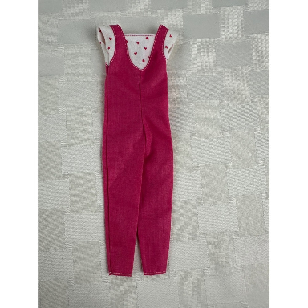 80s Barbie Fashion Fun 7906 Pink Overalls With Heart Shirt Attached Vintage